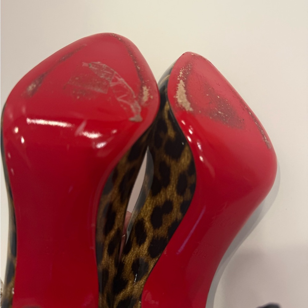 Christian Louboutin Leopard Print Heels with Red Heart 37 1/2 - Picture 7 of 9